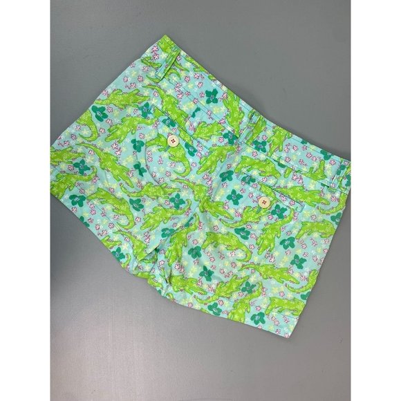 Lilly Pulitzer women's 4 green blue‎ alligator print chino casual shorts - Picture 6 of 6